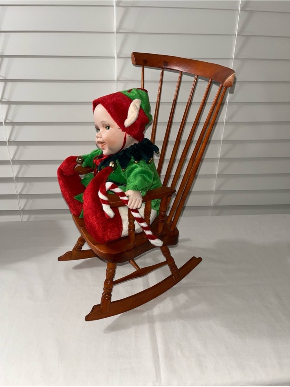 Holiday Elf Porcelain Doll - Red & Green Elf Toy - Picture 3 of 3